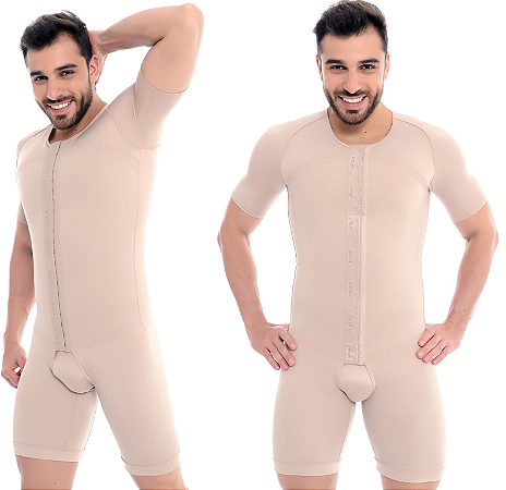 Body Cinta Pós Cirúrgico Completo Masculino Abdominoplastia Ginecomastia Lipoaspiração Perna e Braço Com Mangas Model Slim