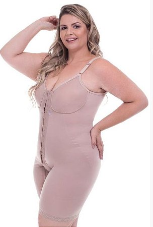 Macaquinho Modelador Alta Compressão Com Short Alça Fecho Frontal Pós Cirúrgico Biobela 1601 - Original / Plus Size