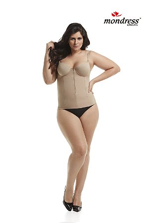 Modelador Body Barbatanas Cintura Barriga Plus Size Modeladora C/ Bojo Zíper Barbatanas Mondress 765RE Original
