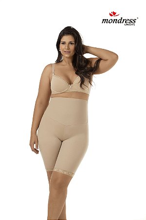 Bermuda Modeladora Reduz Medida Diminui Barriga Plus Size Cós Duplo E Perna Mondress 980RE Original