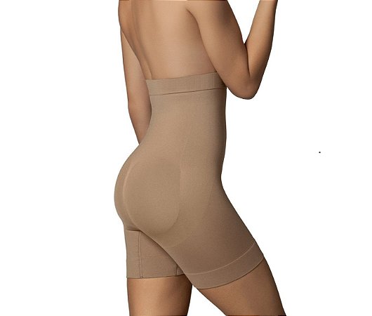 Bermuda Cinta Modeladora Cintura Reduz Medidas Abdominal Abdômen Diminuiu até 3 Nº - Sem Costura - Com faixa de Silicone