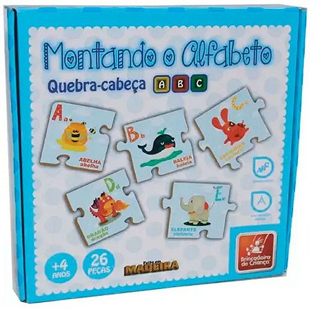 Brinquedo Pedagógico em Madeira - Montando o Alfabeto 26 Peças