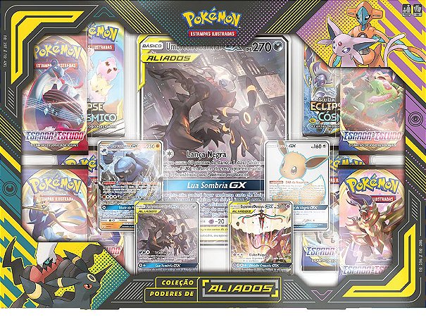 Box Coleção Poderes de Aliados Pokémon Estampas Ilustradas Umbreon e Darkrai GX