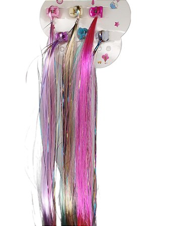 Kit De Seis Mechas Lisas Presilhas de Fixar Nos Cabelos Metalizadas Piranha Apliques Infantil Coloridas Brilho Sintética