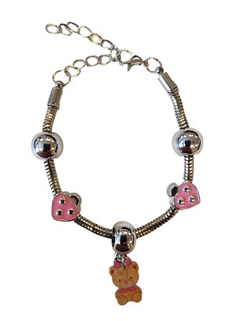 Pulseira Com Cinco Pingentes Coloridas Infantil Para Presente Bracelete Coração Com Fecho Estilo Prateada Moda Acessório