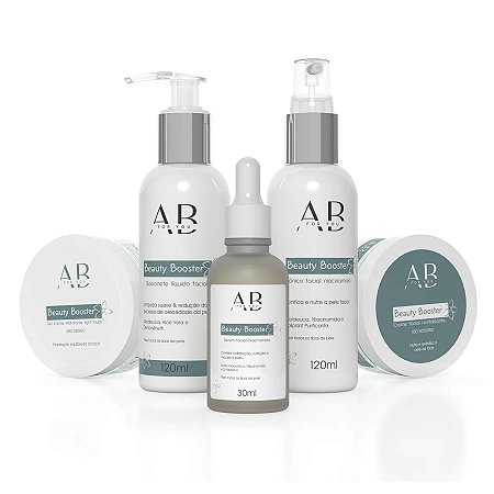 Linha completa Beauty Booster da AB For You, Sabonete Líquido Facial, Tônico, Sérum, Gel Creme Hidratante e Creme Facial