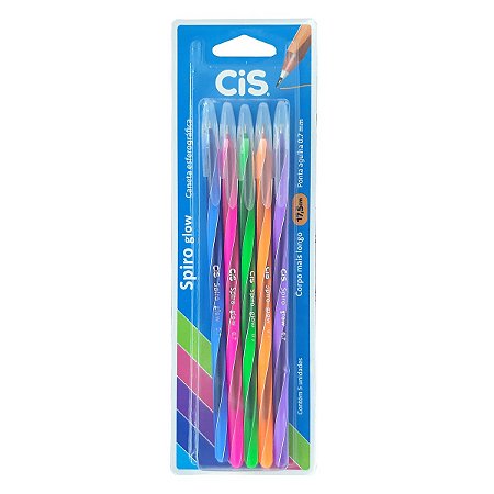 Caneta CIS Spiro Glow 0.7mm encartelado com 5 unidades
