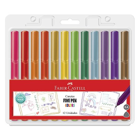 Caneta Fine Pen FABER-CASTELL 0.4 mm Estojo com 12 Cores
