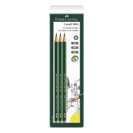 3 Ecolápis Grafite FABER-CASTELL 9000 2B 6B 8B Encartelado