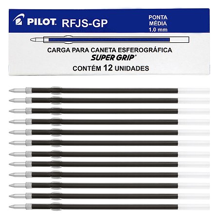Caixa 12 Refil p/ Caneta Esferográfica PILOT Super Grip 1.0 mm Ponta Média Carga ref RFJS-GP