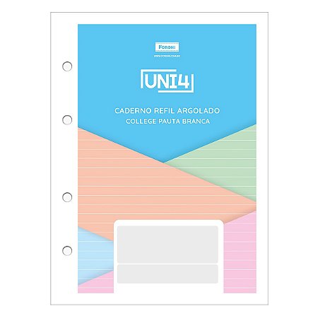 Refil Fichário Colegial FORONI Uni4 Colorido com Pauta Branca - 60fls de 63g/m²