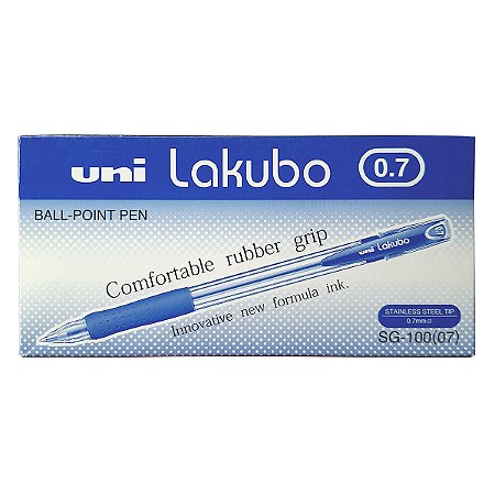 Caixa 12 Canetas Esferográficas UNI-Ball Lakubo Ponta Fina 0.7mm