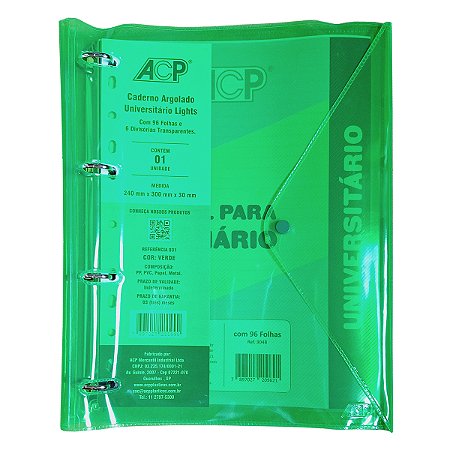 Fichário Universitário ACP Lights Capa PVC Colorido 4 Argolas