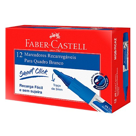 Caixa 12 Marcadores Quadro Branco FABER-CASTELL Smart Click Recarregável