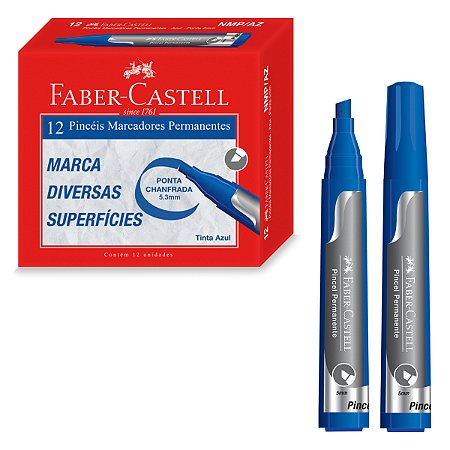 Caixa 12 Marcadores Permanentes FABER-CASTELL Ponta Chanfrada 5.3mm