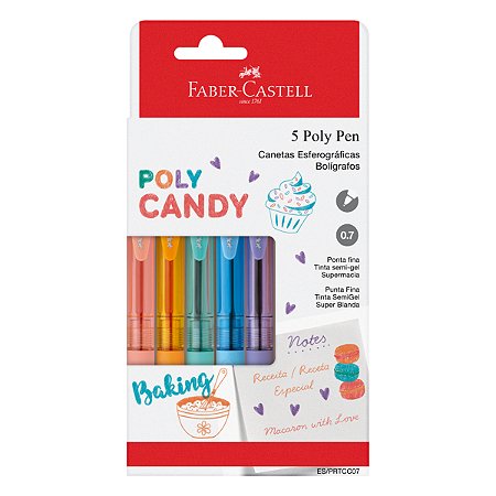 Caneta Poly Candy 0.7 FABER-CASTELL Esferográfica 5 Cores Pastéis