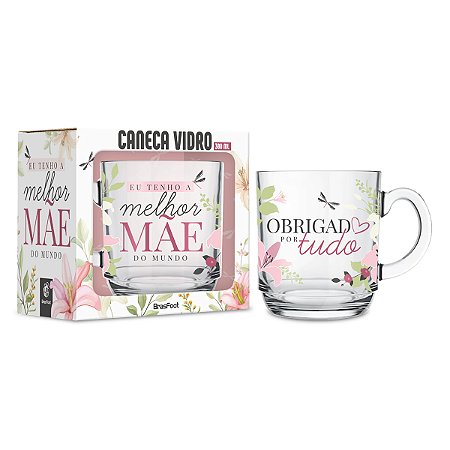 Caneca Dia Das Mães Vidro Elegance Brasfoot Melhor Mãe do Mundo 300ml