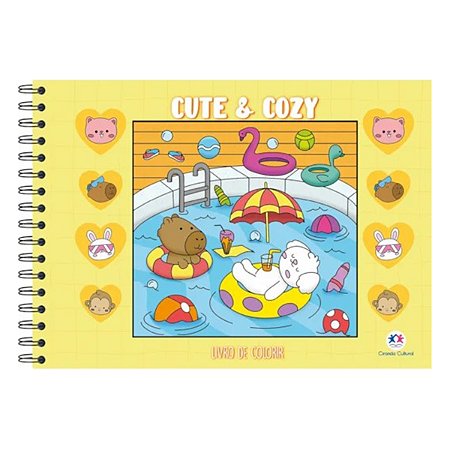 Livro de Colorir Cute & Cozy 48 Ilustrações Capa Dura Holográfica Amarelo Ciranda Cultural