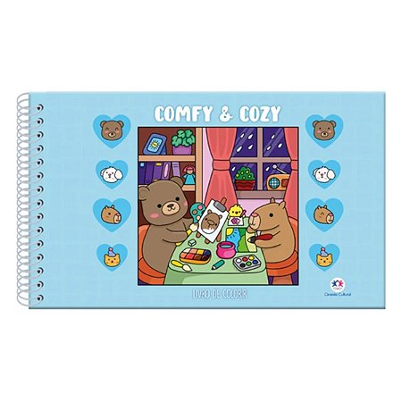 Livro de Colorir Comfy & Cozy 48 Ilustrações Capa Dura Holográfica Azul Ciranda Cultural