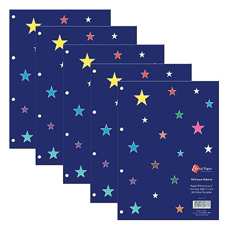 Kit 05 Blocos Folha de Fichário ROYAL PAPER Pautado Universitário - 80 fls de 63g/m²