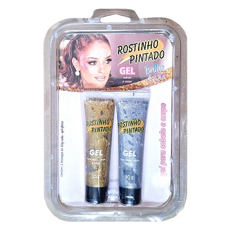 Gel Glitter Ouro e Prata p/ Cabelo Corpo e Rosto ROSTINHO PINTADO 30g