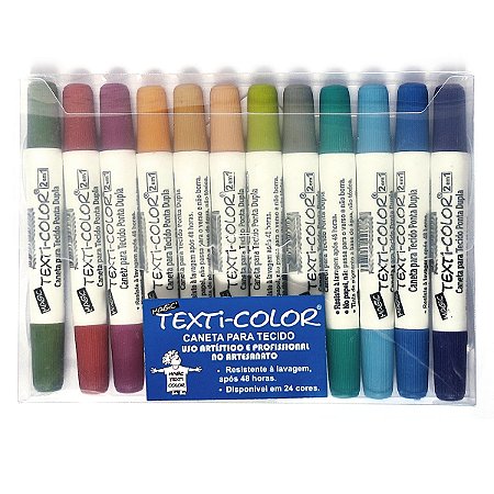 Kit 12 Canetas Tecido TEXTI-COLOR Ponta Dupla Ref. 493 Cores Complementares