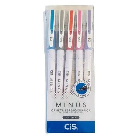 Caneta Esferográfica CIS Minus 0.4 mm Estojo com 5 cores