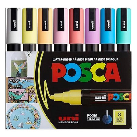 POSCA PC-5M Estojo com 8 Canetas Tons Pastéis Soft Colours
