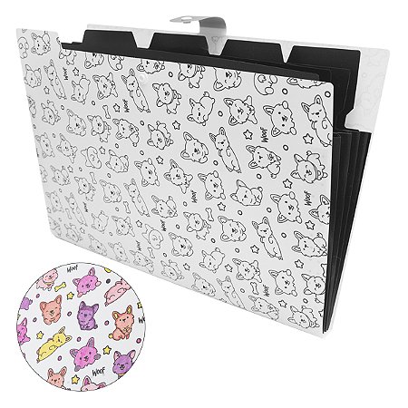 Pasta Sanfonada A4 c/ 5 Divisões Dogs e Cats p/Colorir POLIBRAS