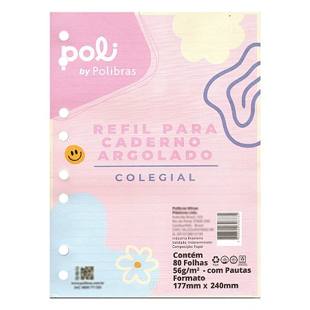 Refil Caderno Argolado Colegial B5 POLIBRAS 80 folhas 56g/m²