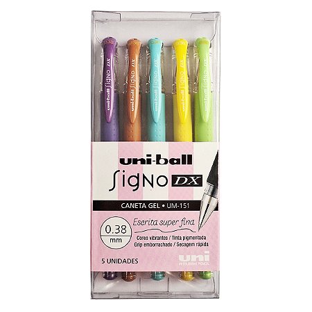 Estojo 05 Canetas Cores Sortidas UNI-BALL Signo DX 0.38mm Cores 1