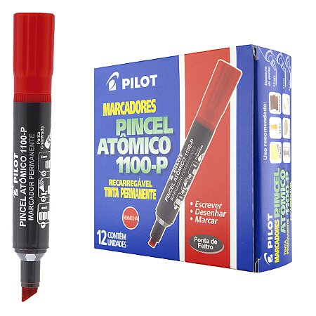 Caixa 12 Pincel Atômico PILOT Marcador Permanente 1100-P Chanfrado VERMELHO
