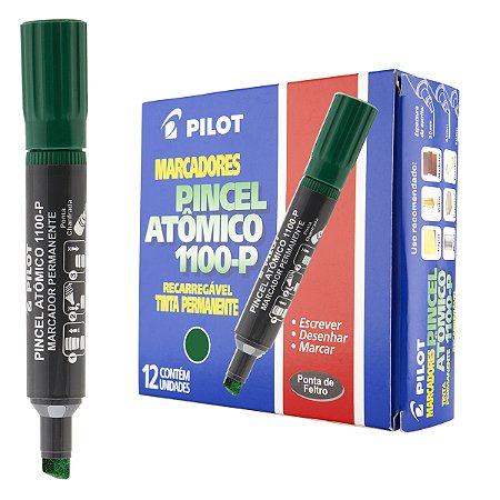 Caixa 12 Pincel Atômico PILOT Marcador Permanente 1100-P Chanfrado VERDE