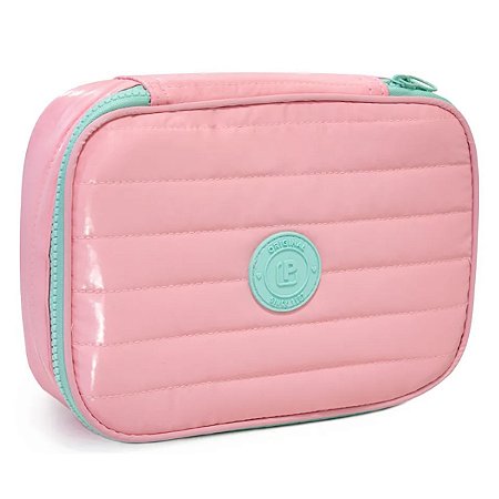Estojo Box Puffer 100 Pen POLIBRAS Nylon Rosa Pastel