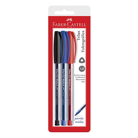 Caneta Esferográfica 1.0 FABER-CASTELL Trilux 3 Cores Básicas Sortidas