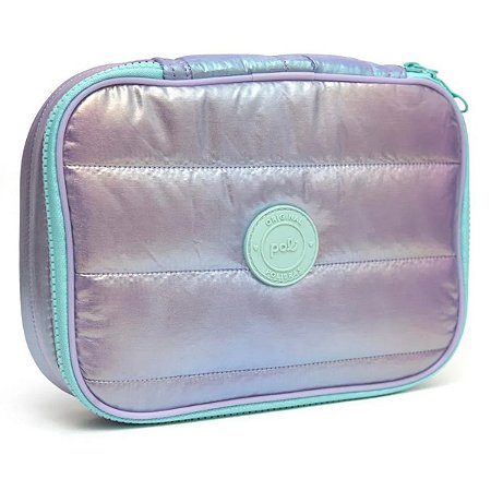 Estojo Box Puffer 100 Pen POLIBRAS Nylon Lilás Holográfico