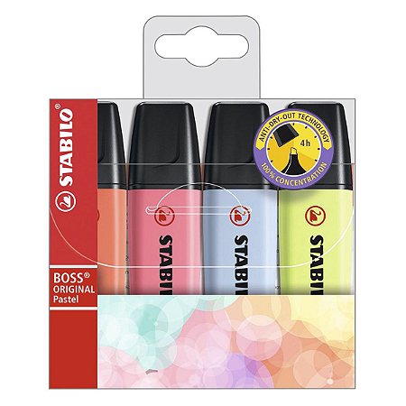 Marca Texto STABILO Boss estojo com 4 cores pastéis ref. 70/4-3