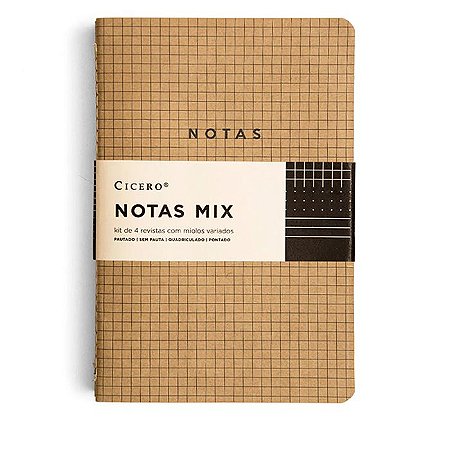 Kit 4 Cadernetas tipo Revistas CÍCERO Miolos Variados 14x21 cm - Kraft
