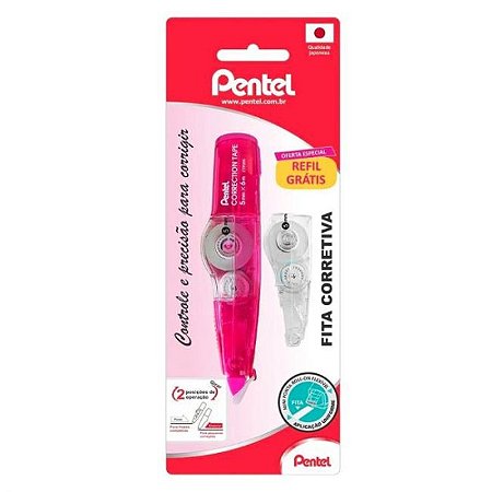 Fita Corretiva 5mmx6m C/ Refil Rosa Pentel