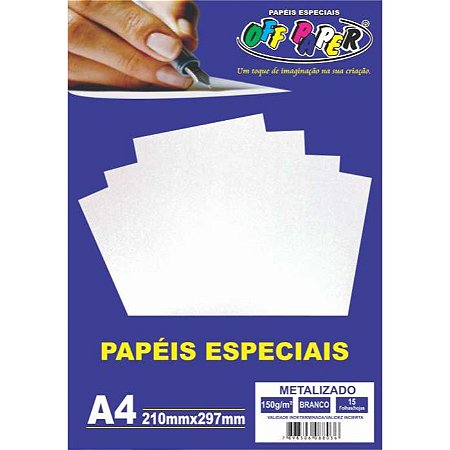 Papel Metalizado A4 150g/m² Branco 15 Fl Off Paper