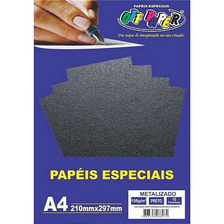 Papel Metalizado A4 150g/m² Preto 15 Fls Off Paper