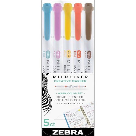 Marca Texto Mildliner 5 Cores Quentes Zebra - Papelaria Capital