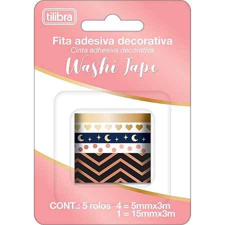 Washi Tape Metalizada Wt01 5 Peças Tilibra