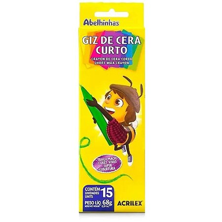 Giz De Cera Curto Redondo 15 Cores Acrilex