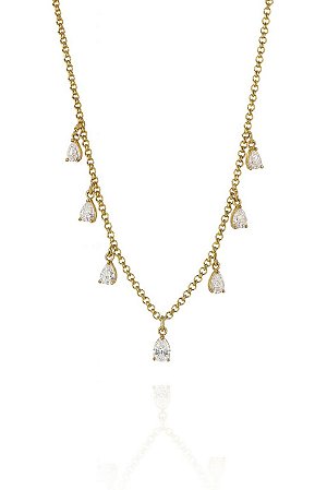 Colar Gotas De Zircônias Folheado Em Ouro 18K