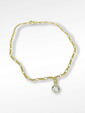 Tornozeleira Elo Dois e Um Com Ponto De Luz Folheado Ouro18k