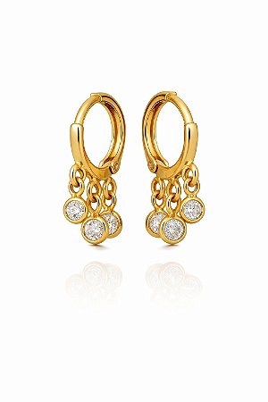 Brinco Argola Clique Pingente Triplo Ouro 18k