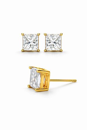 Ponto de Luz Quadrado Zircônia Ouro 18k