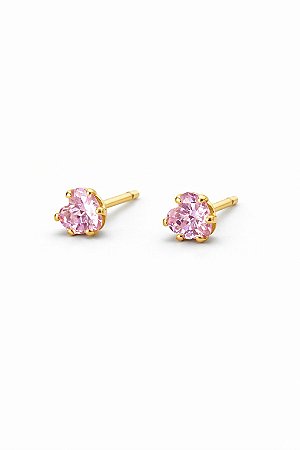 Brinco Coração Mini Zircônia Rosa