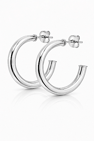 Argola Tubo Milano 3cm Rhodium Branco